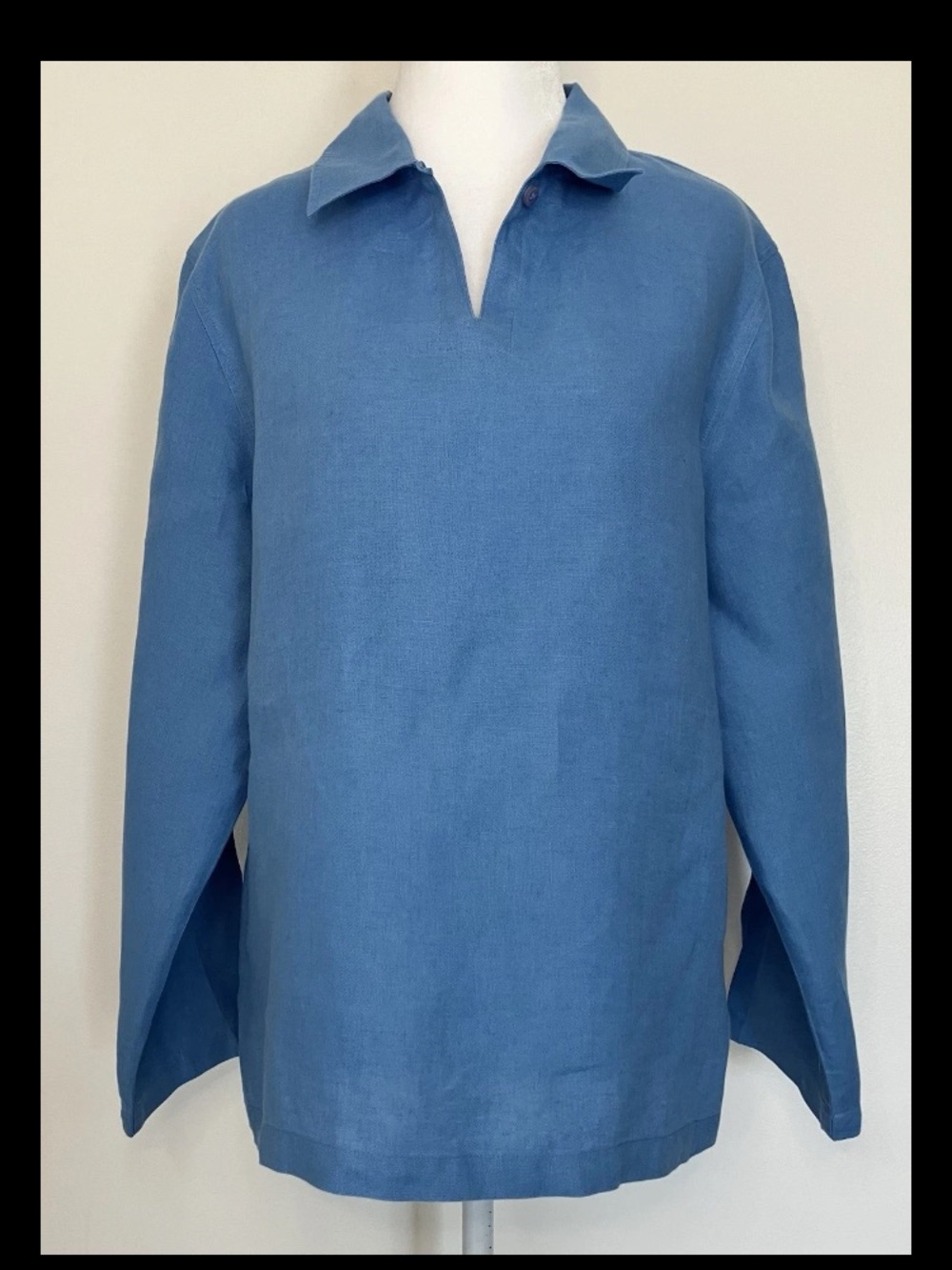 Talbots 100% Irish Linen Top Tunic Petites Medium Blue Collar Minimalist Coastal